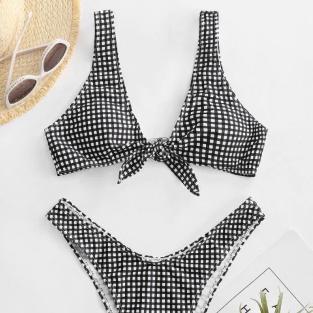 Gingham tie bathing suit
